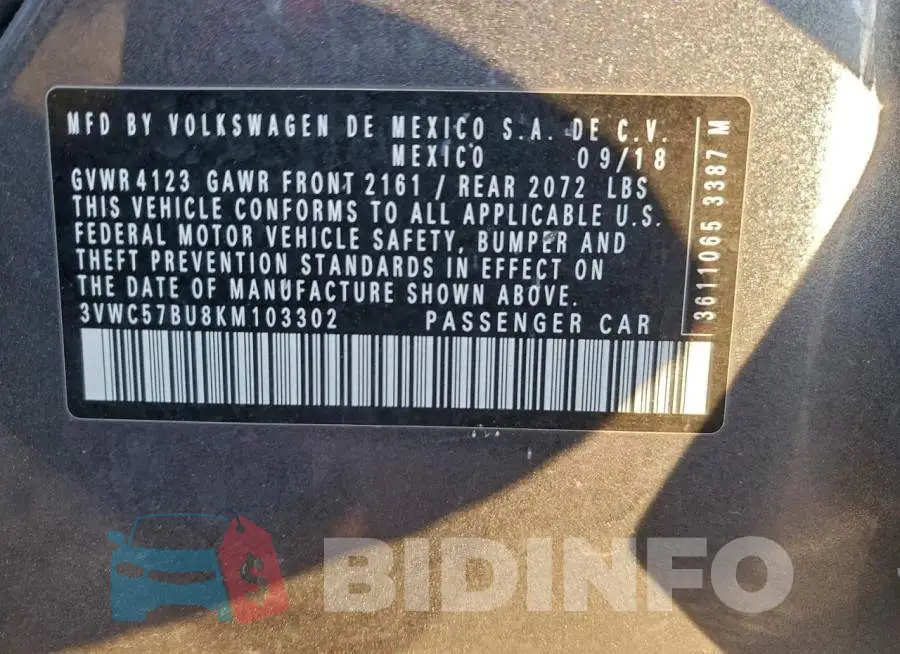 3VWC57BU8KM103302 Photo# 12
