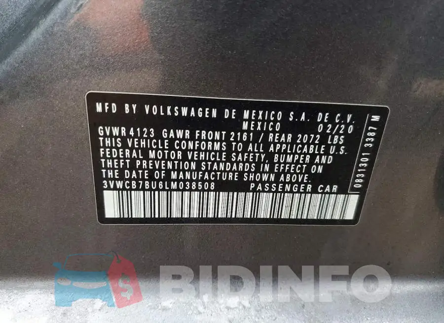 3VWCB7BU6LM038508 Photo# 13