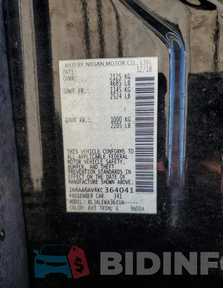 1N4AA6AV4KC364041 Photo# 12