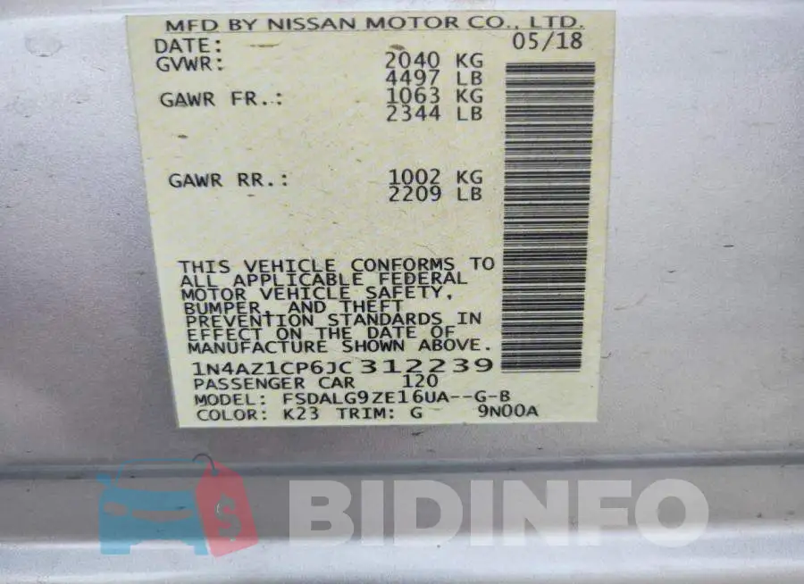 1N4AZ1CP6JC312239 Photo# 12