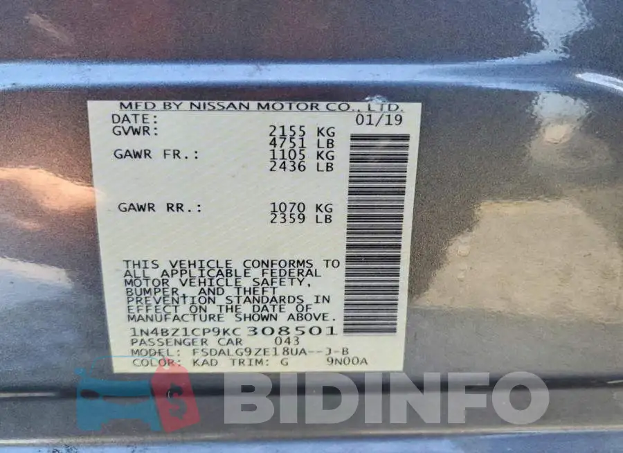 1N4BZ1CP9KC308501 Photo# 14