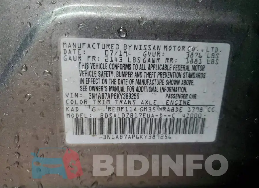 3N1AB7AP6KY389256 Photo# 13