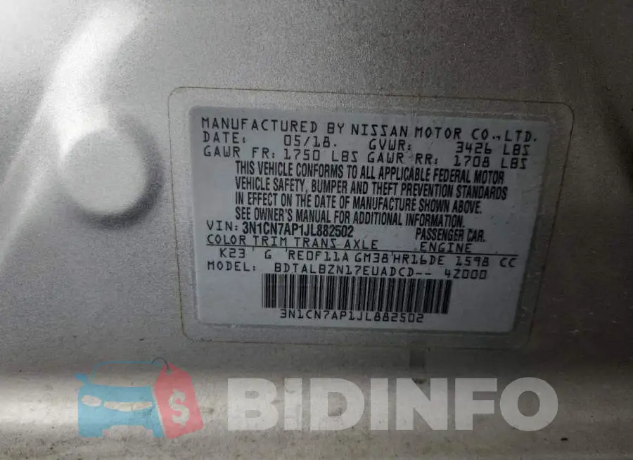 3N1CN7AP1JL882502 Photo# 12