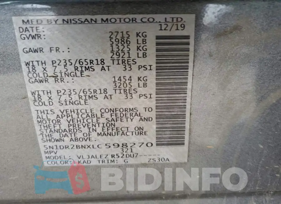 5N1DR2BNXLC598270 Photo# 14