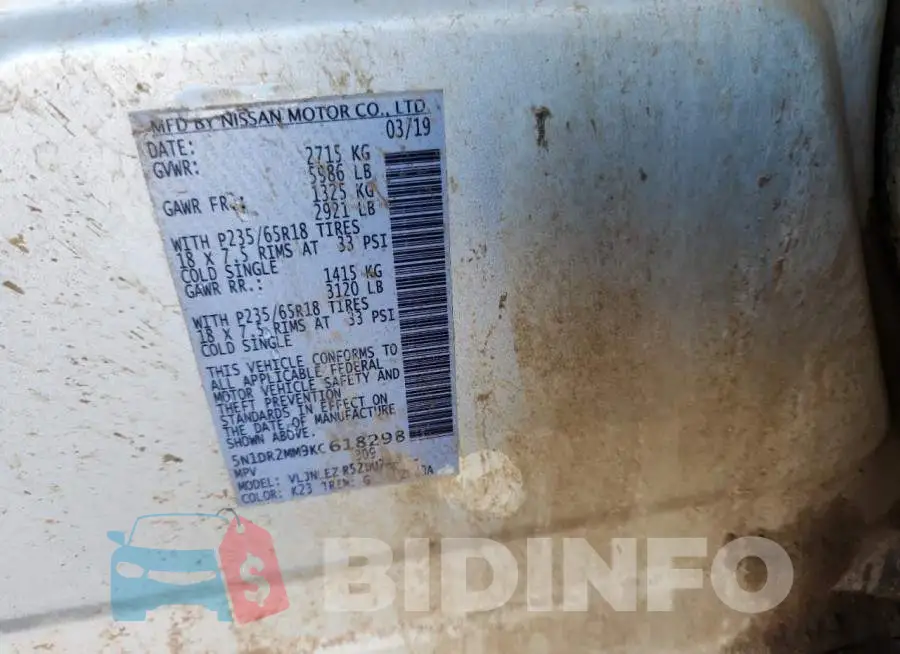 5N1DR2MM9KC618298 Photo# 13