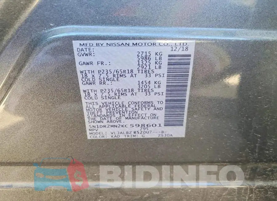 5N1DR2MN2KC598601 Photo# 14