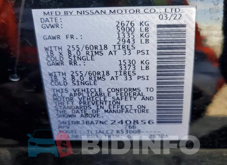 5N1DR3BA7NC240856 Photo# 13