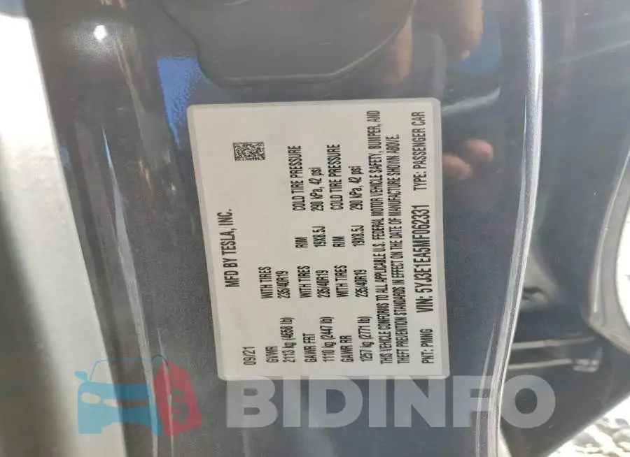 5YJ3E1EA5MF062331 Photo# 12