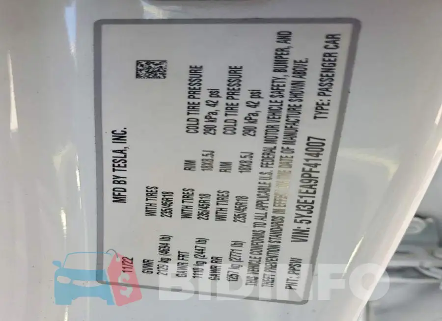 5YJ3E1EA9PF414007 Photo# 12
