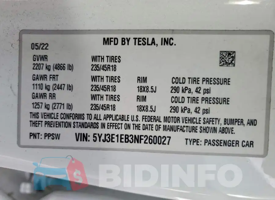5YJ3E1EB3NF260027 Photo# 12