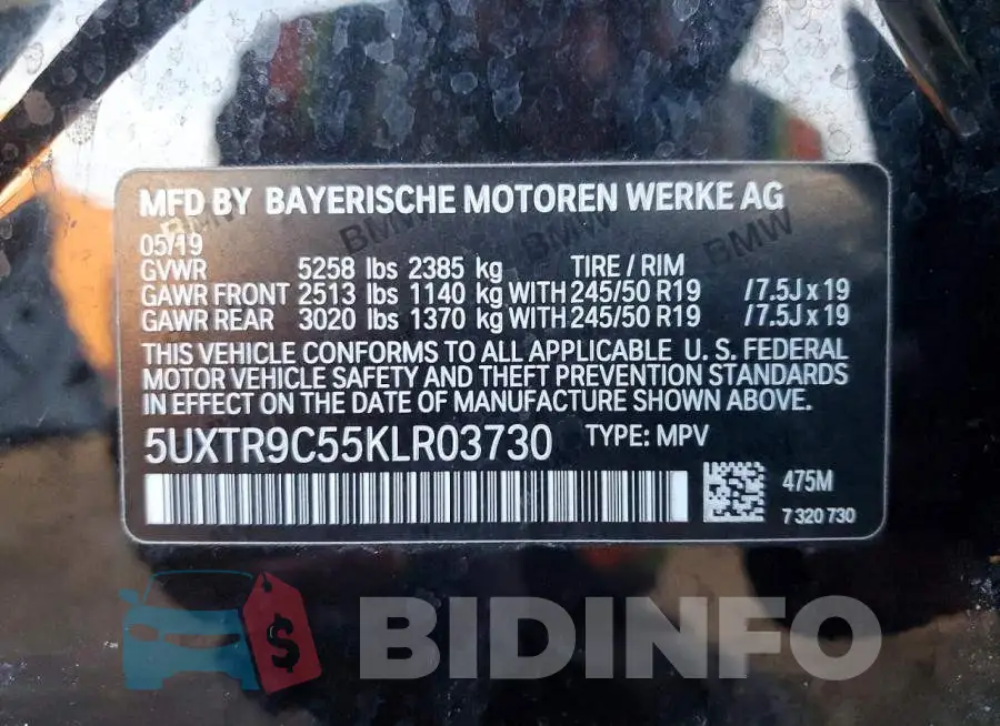 5UXTR9C55KLR03730 Photo# 12