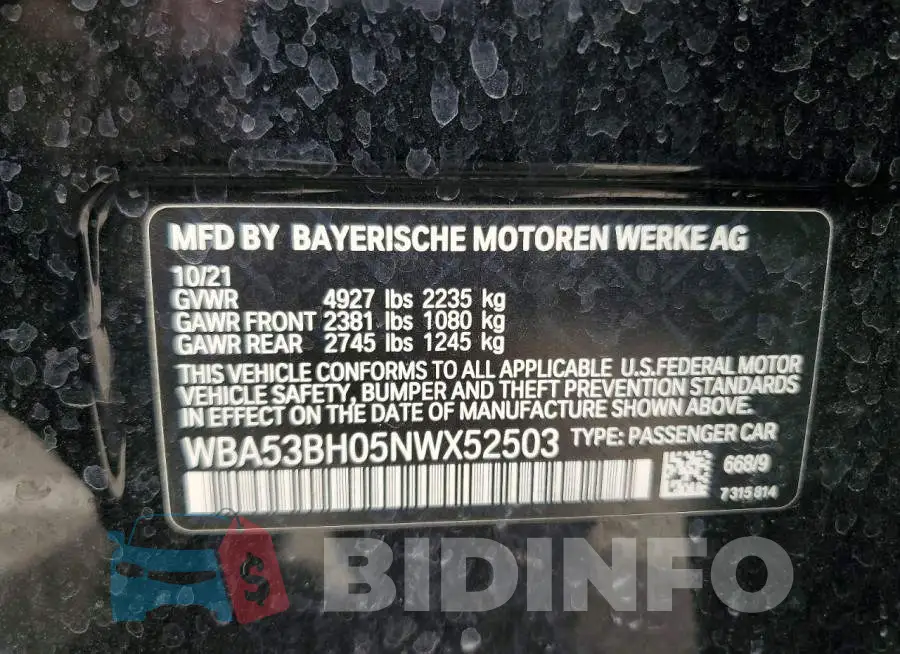 WBA53BH05NWX52503 Photo# 12