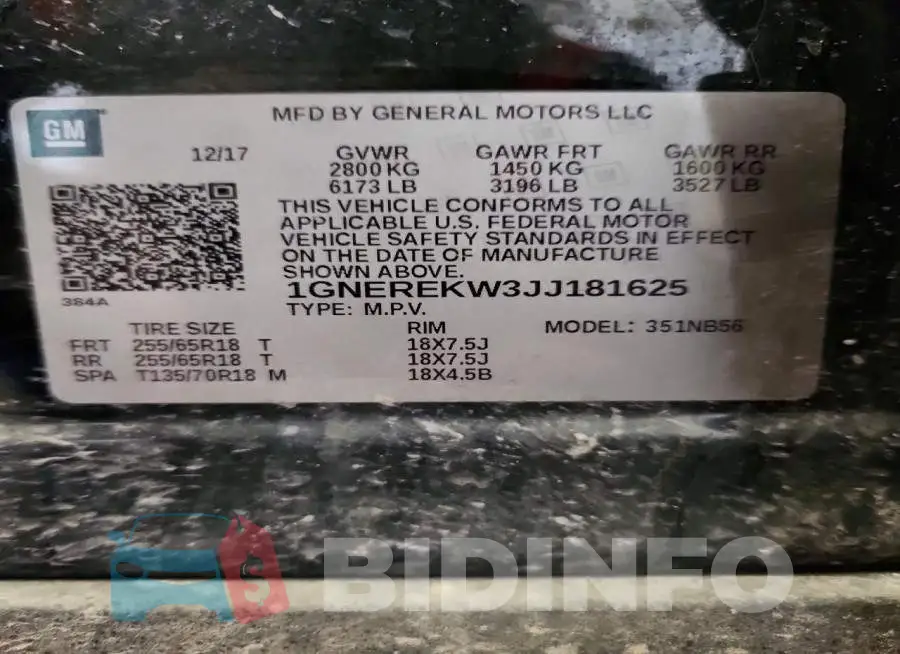 1GNEREKW3JJ181625 Photo# 13