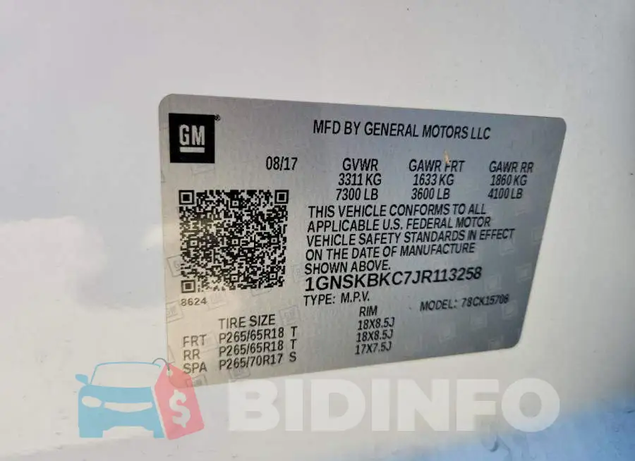 1GNSKBKC7JR113258 Photo# 13