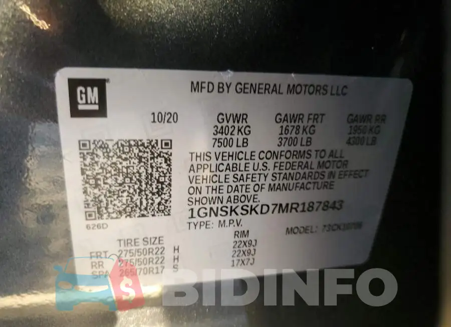 1GNSKSKD7MR187843 Photo# 14