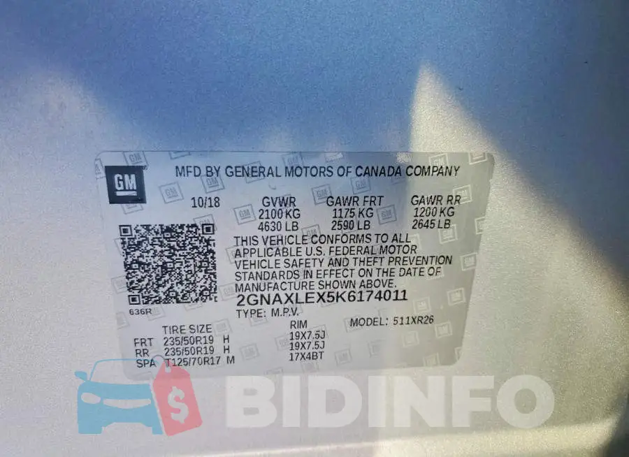 2GNAXLEX5K6174011 Photo# 13