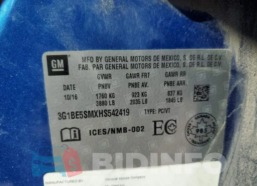 3G1BE5SMXHS542419 Photo# 13