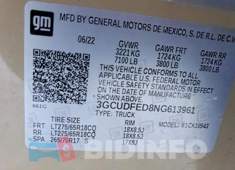 3GCUDFED8NG613961 Photo# 12