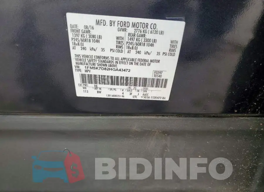 1FM5K7D82HGA43472 Photo# 13
