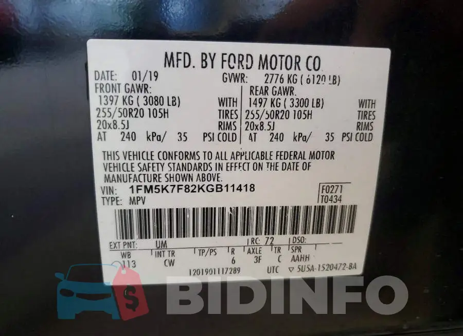 1FM5K7F82KGB11418 Photo# 12