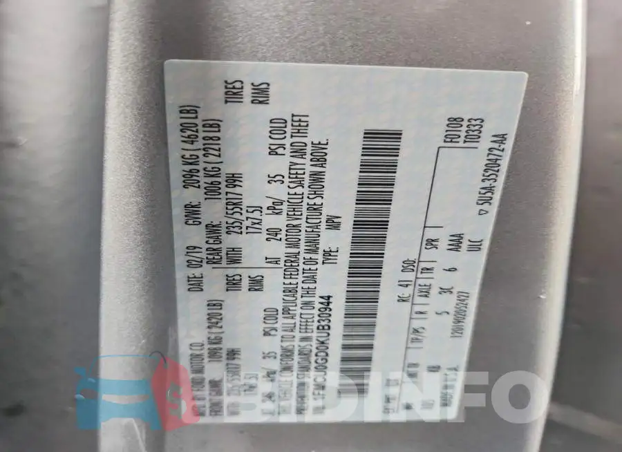 1FMCU0GD0KUB30944 Photo# 12