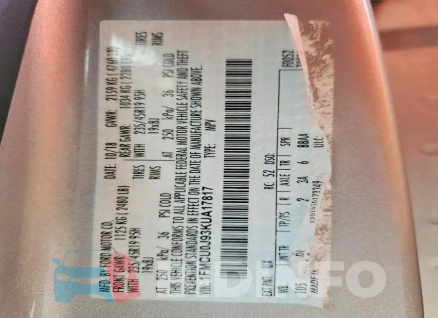 1FMCU0J93KUA17817 Photo# 14