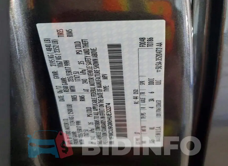 1FMCU9G90HUE32274 Photo# 13