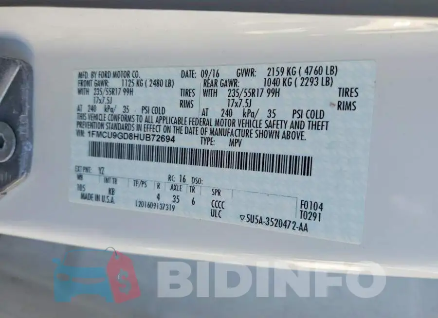 1FMCU9GD8HUB72694 Photo# 13