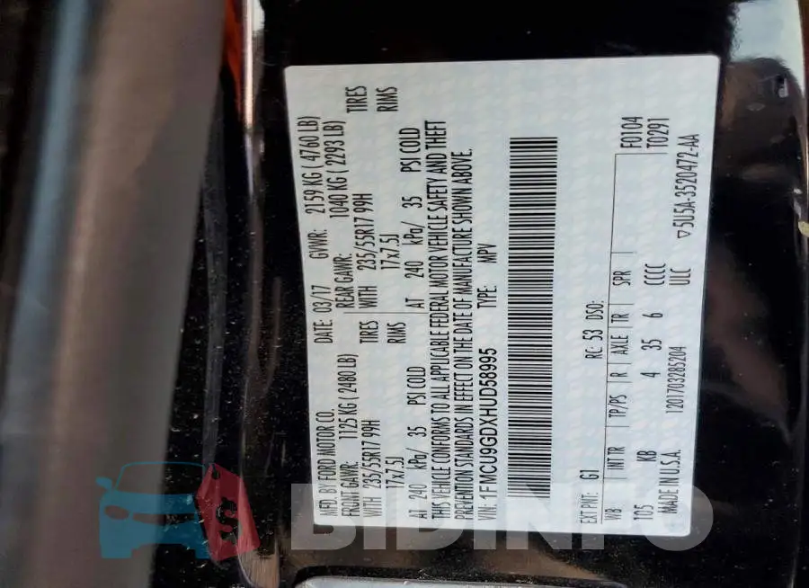 1FMCU9GDXHUD58995 Photo# 13