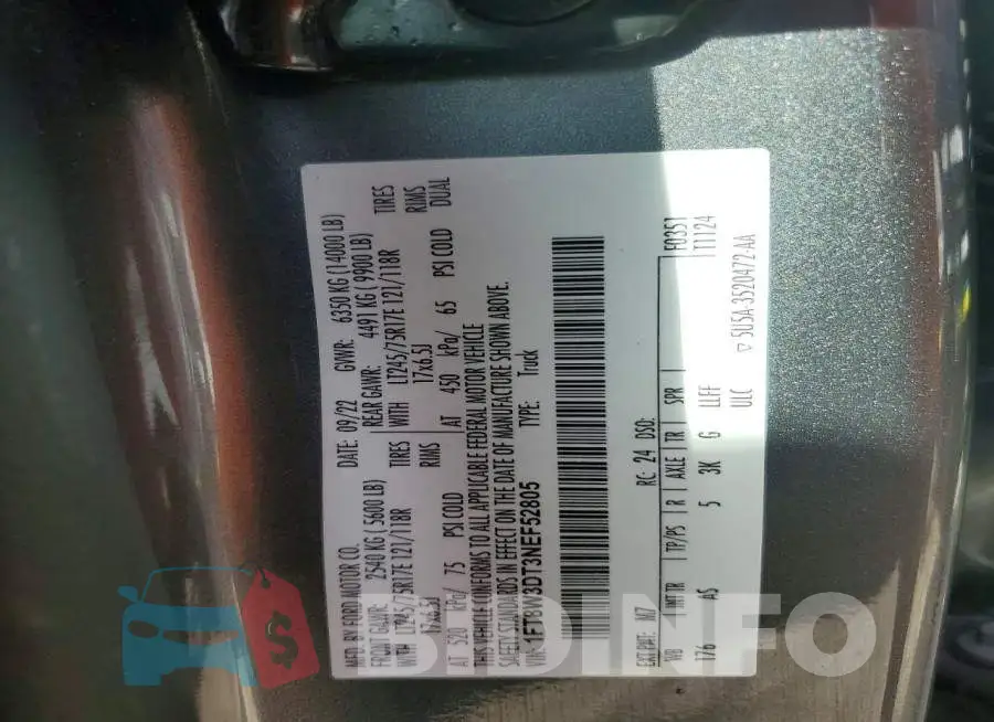 1FT8W3DT3NEF52805 Photo# 12