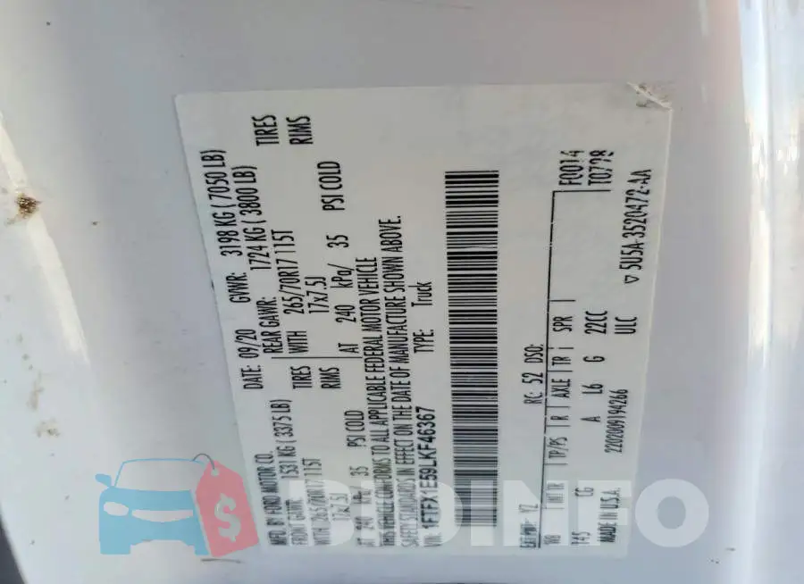 1FTFX1E59LKF46367 Photo# 12