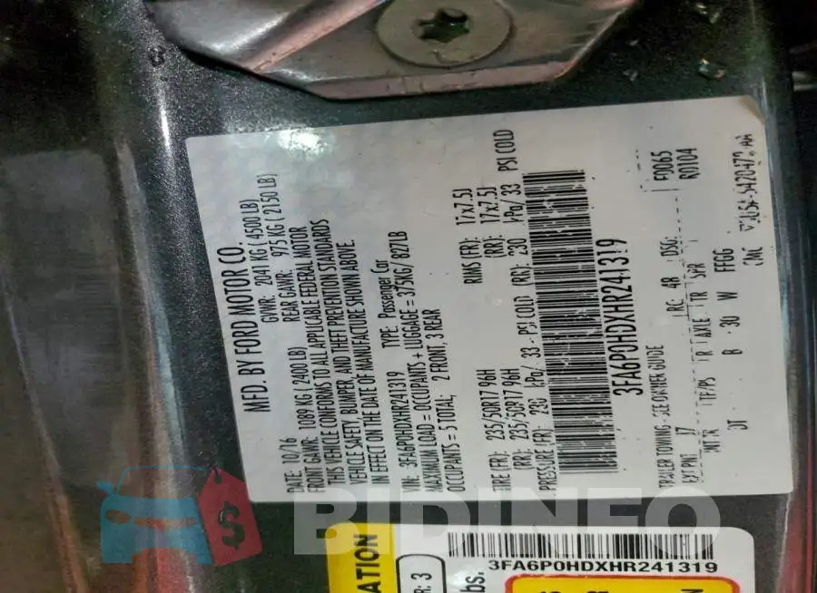 3FA6P0HDXHR241319 Photo# 14
