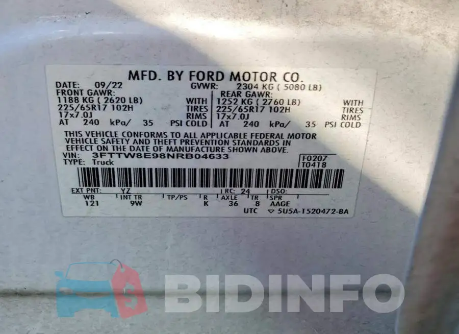 3FTTW8E98NRB04633 Photo# 13