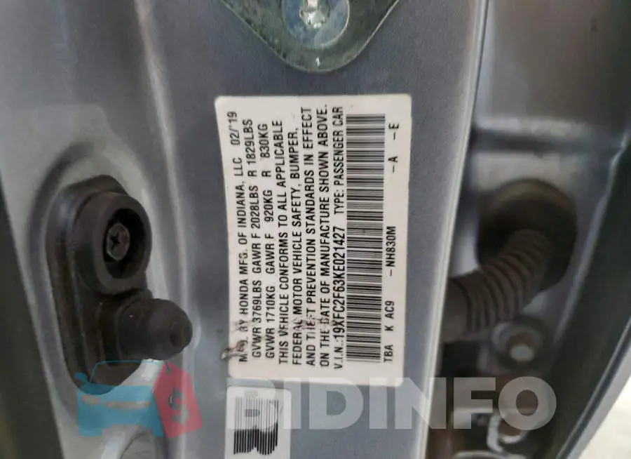 19XFC2F63KE021427 Photo# 13