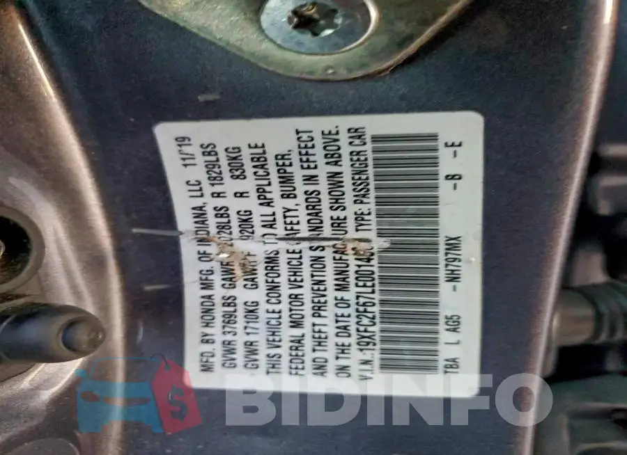 19XFC2F67LE001408 Photo# 12