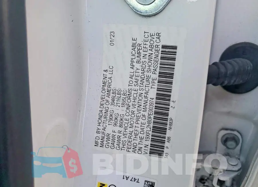 19XFL2H80PE003974 Photo# 12