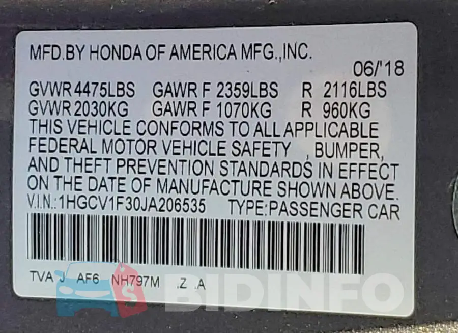 1HGCV1F30JA206535 Photo# 12