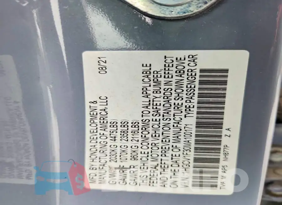 1HGCV1F30MA100171 Photo# 12