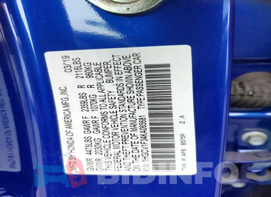 1HGCV1F34KA065681 Photo# 12