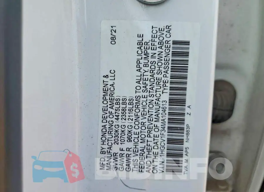 1HGCV1F34MA104613 Photo# 12