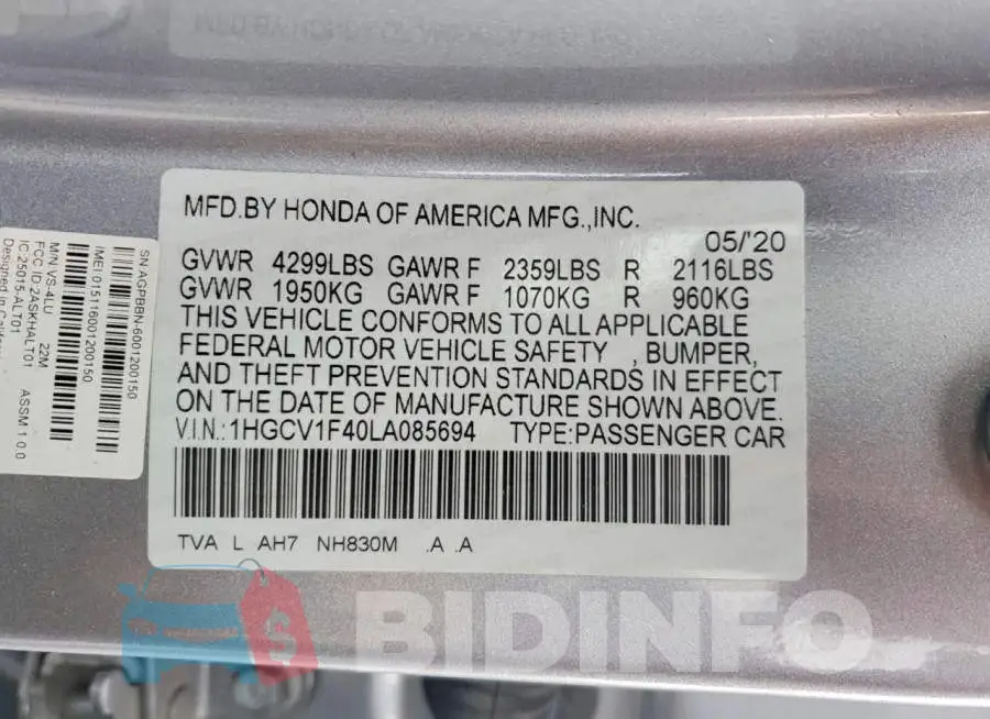 1HGCV1F40LA085694 Photo# 12