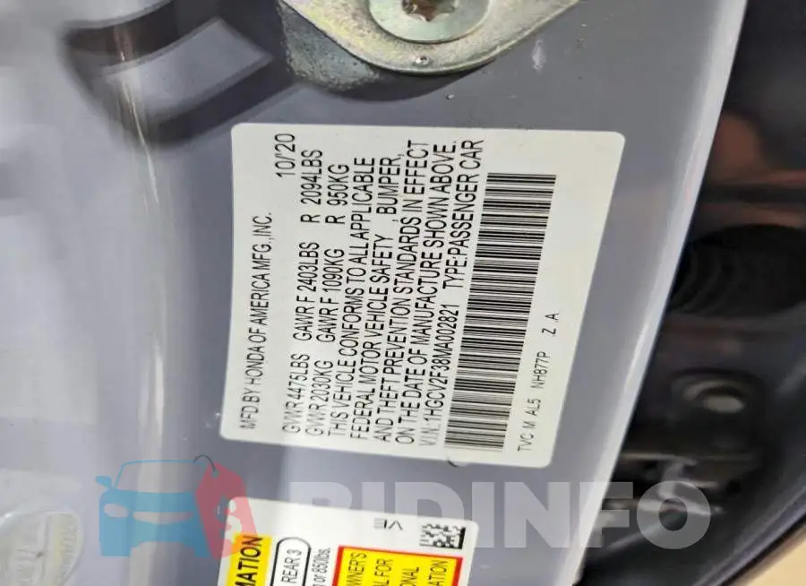 1HGCV2F38MA002821 Photo# 12