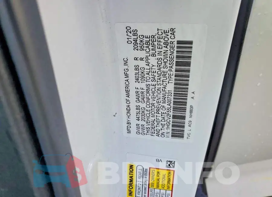 1HGCV2F55LA007331 Photo# 12