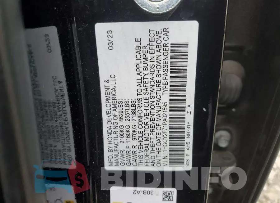 1HGCY2F71PA021595 Photo# 12