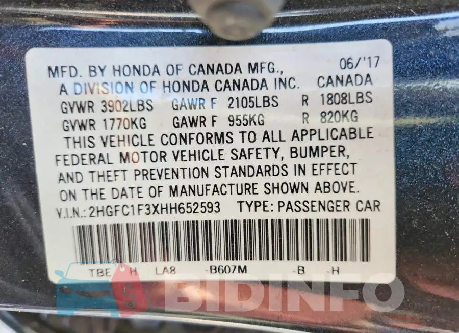 2HGFC1F3XHH652593 Photo# 12