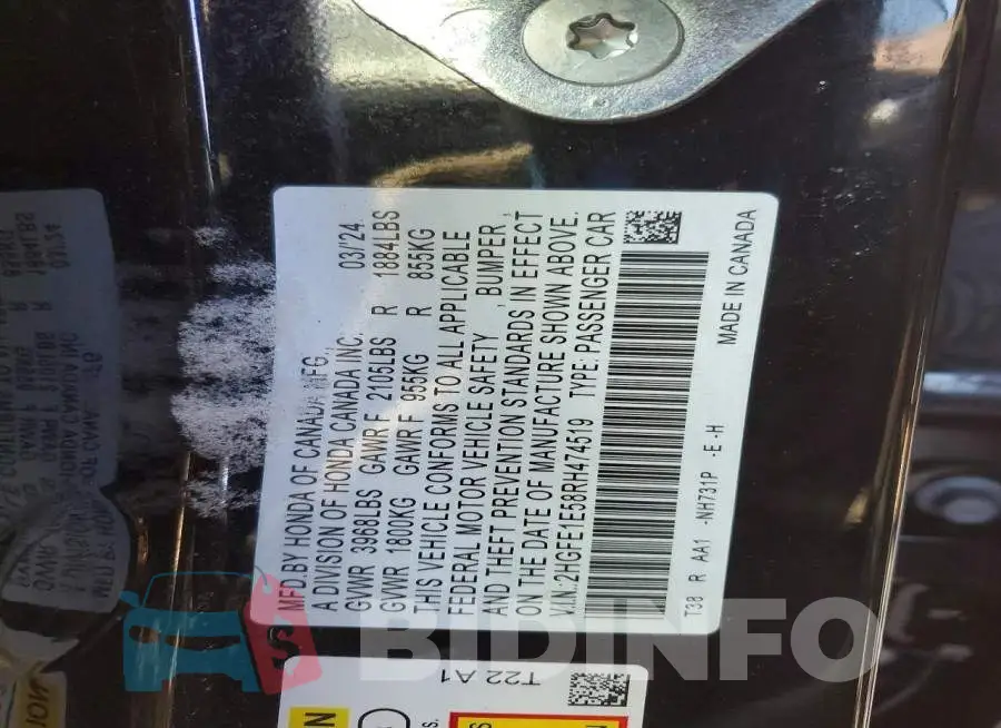 2HGFE1E58RH474519 Photo# 12