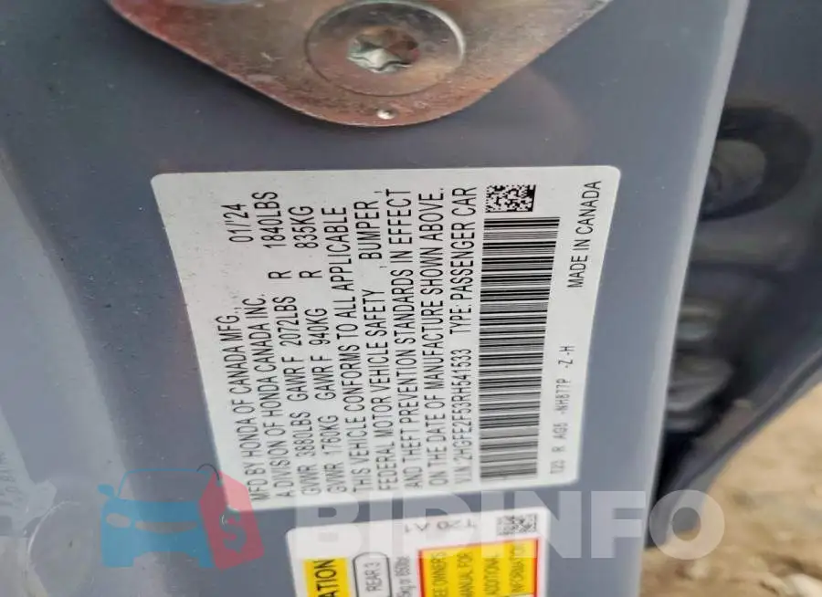 2HGFE2F53RH541533 Photo# 11