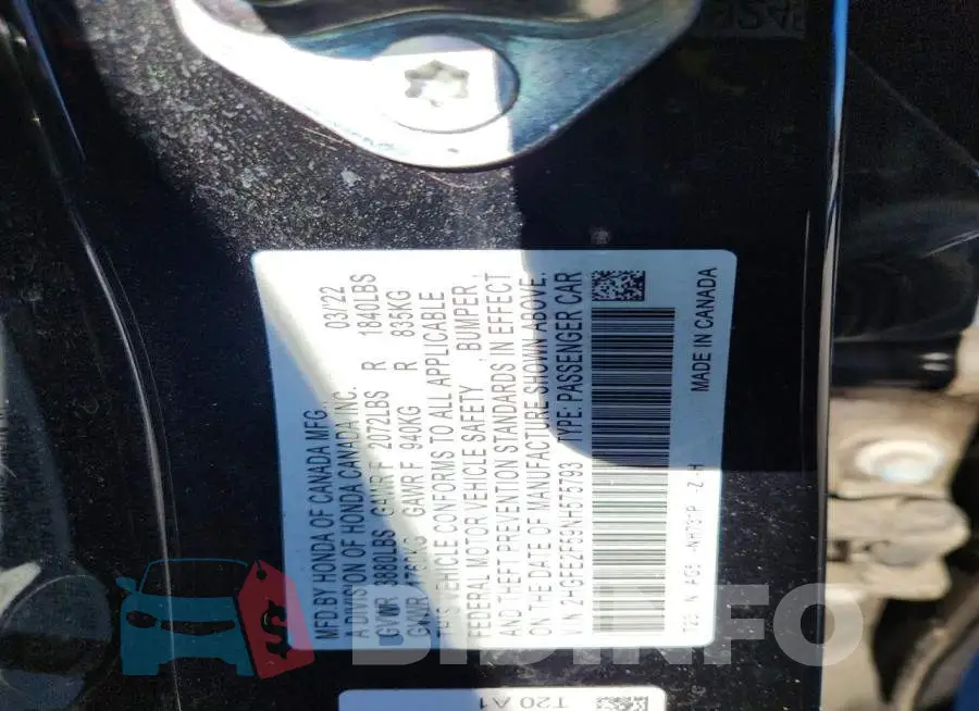 2HGFE2F59NH575793 Photo# 12