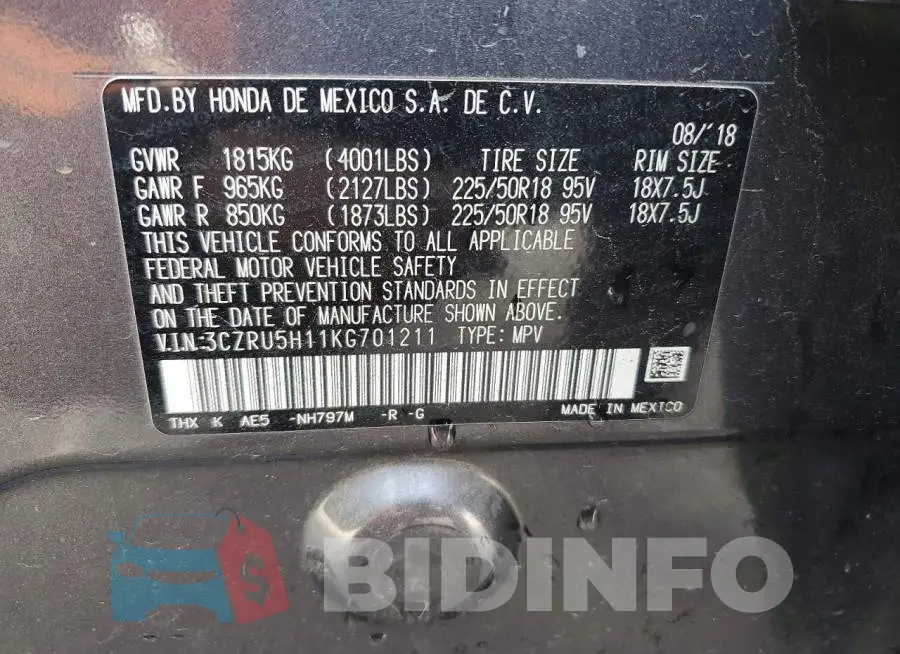 3CZRU5H11KG701211 Photo# 13