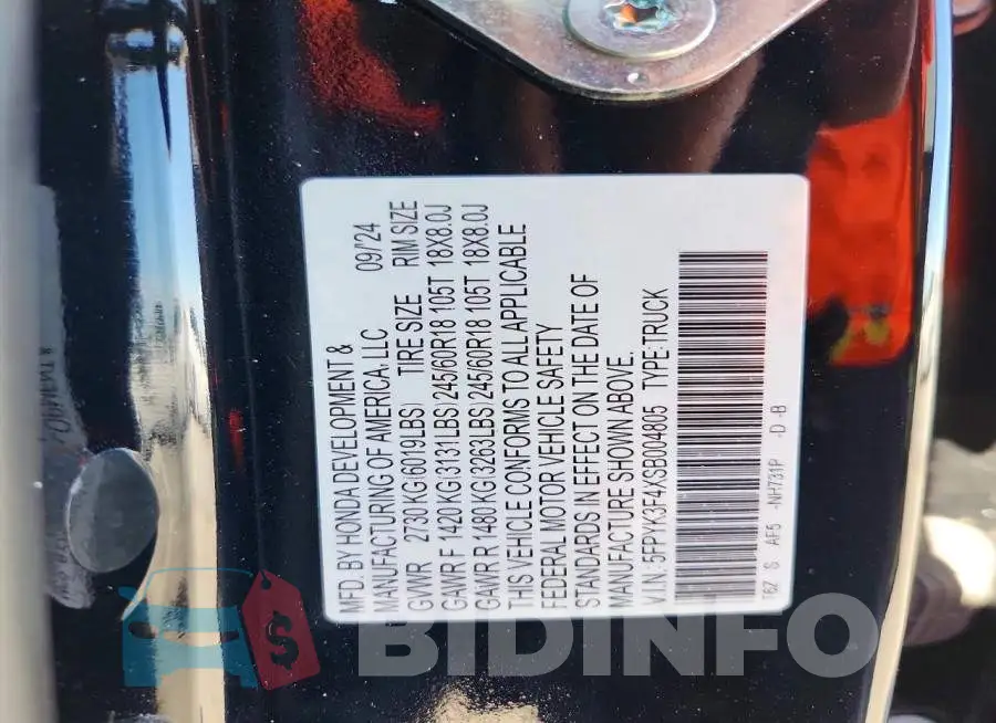5FPYK3F4XSB004805 Photo# 13
